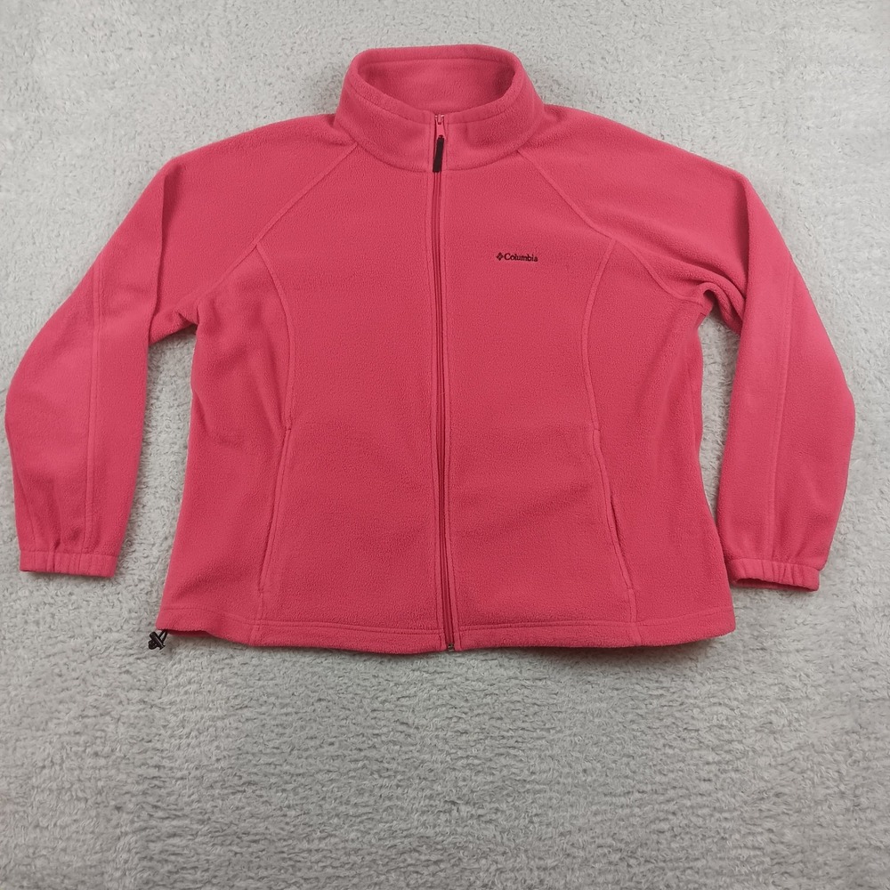Columbia Fleece Jacket Benton Springs Women 3X Pink Full Zip Mock Neck Pocket